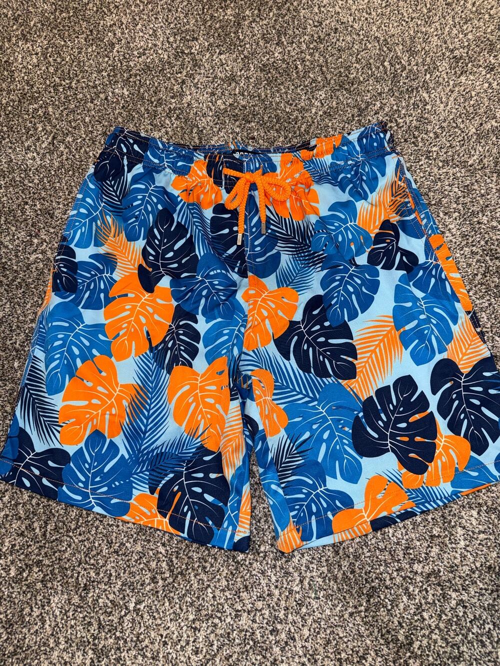 NWT Capelle Miami Men’s L Blue Jungle Tropical Swim Trunks Orange Blue